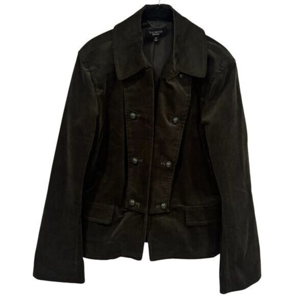 Talbots Dark Green Faux Velour Chunky Button Elevated Blazer Career Holiday 14 - Picture 2 of 10